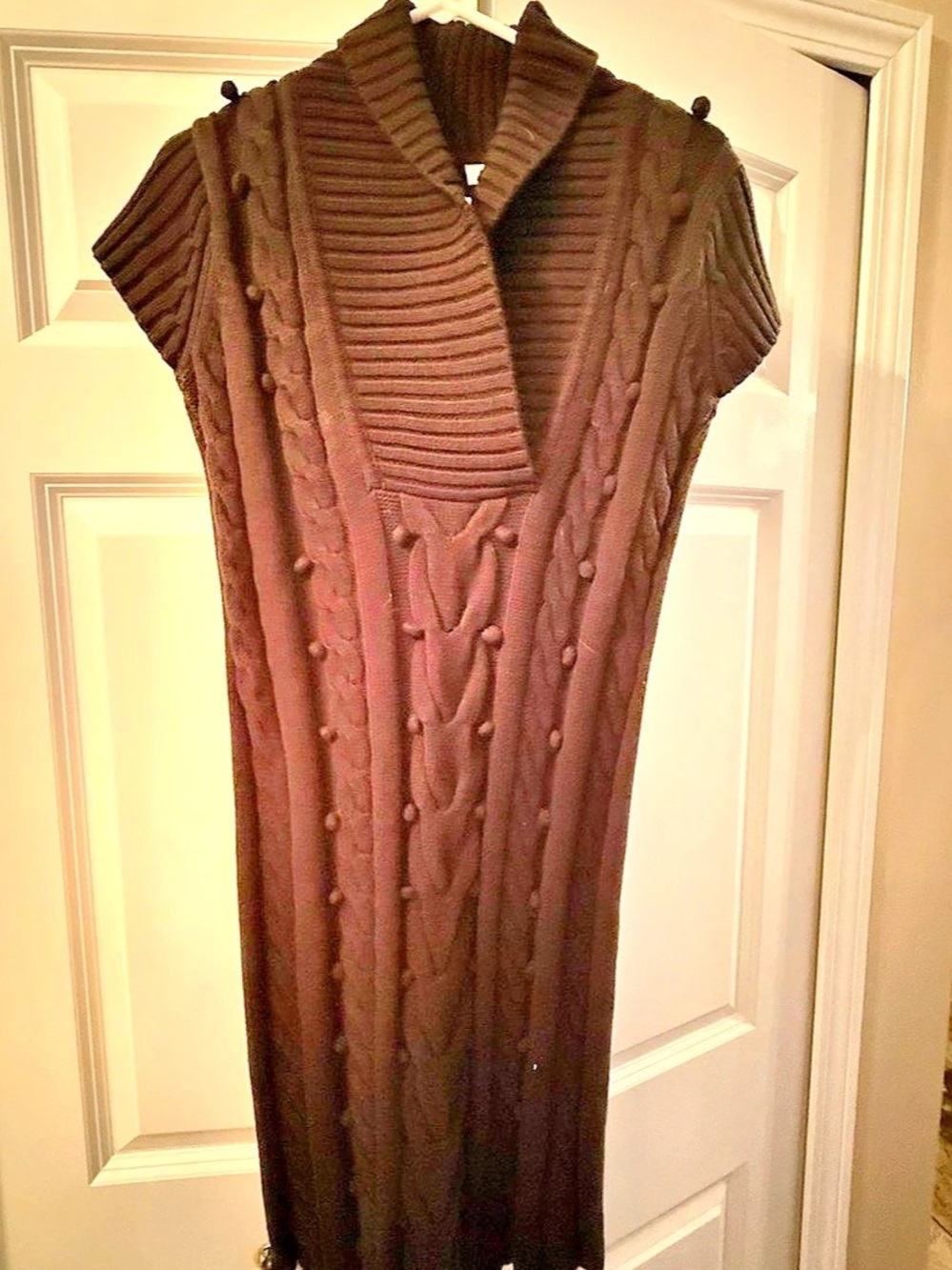 Cable Knit Cowl Neck Sweater Dress in Black